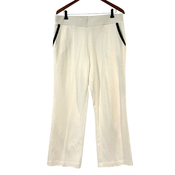 Lauren Ralph Lauren White Knit Pants Pull On Black Trim Straight Leg - Picture 1 of 6